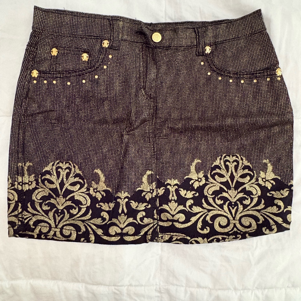 Roberto Cavalli Black And Gold Jacquard Mini Skirt